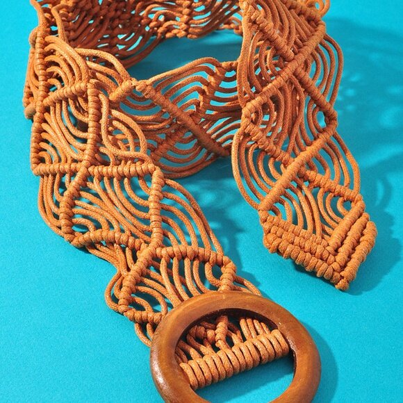 Urban Outfitters Woven Waxed Macrame Boho Bohemian Style Buckle Belt in 3 Colors - Picture 6 of 16